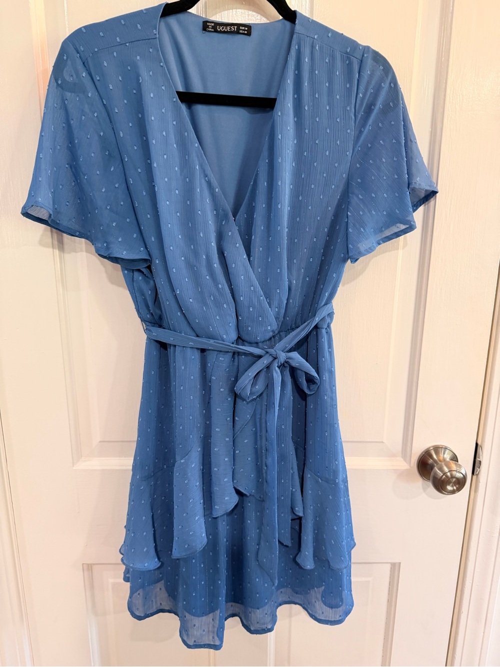 Blue Wrap Dress with Tie Waist